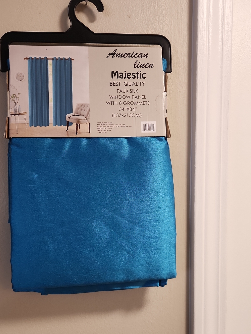 Majestic Faux Silk Window Curtain Panel - Turquoise Blue